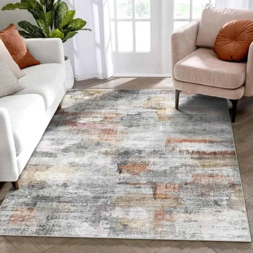 New 4x6 Washable Area Rug, Ultra Soft Non-Slip Abstract Carpet for Home & Room
